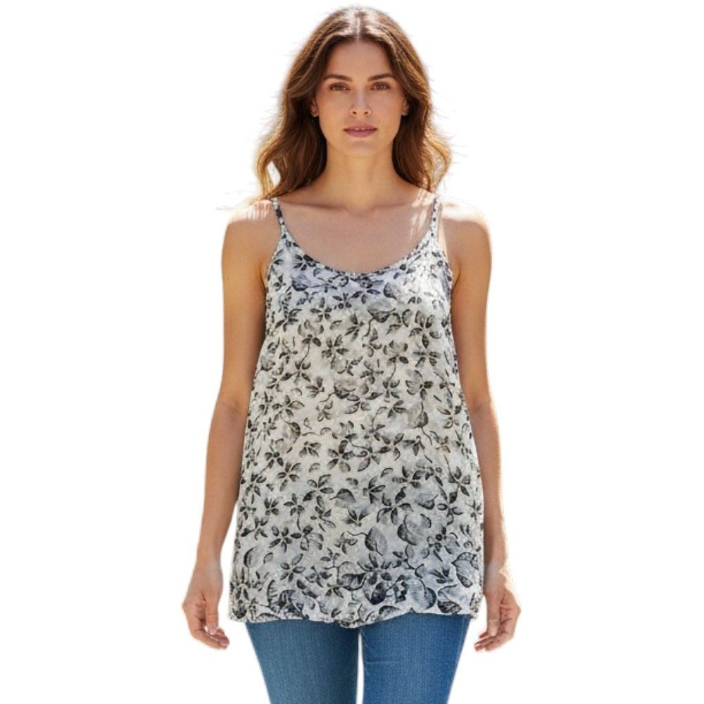 Cabi Floral Camisole Womens Small Grey Black Split Back Sleeveless Tank Top Exc